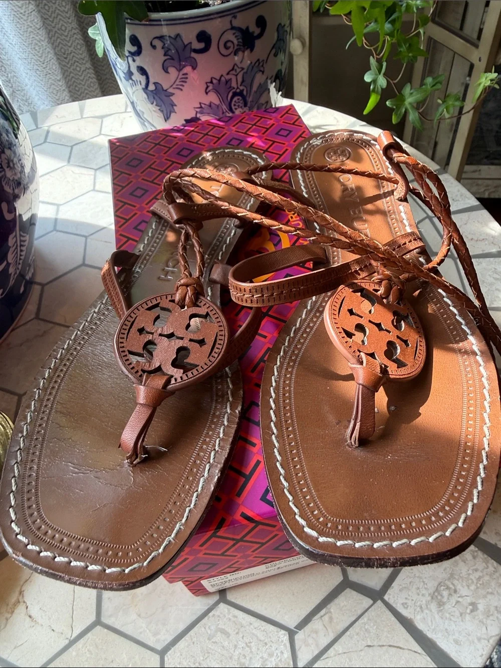 🤎 Tory Burch Miller Braided Ankle Wrap Sandal